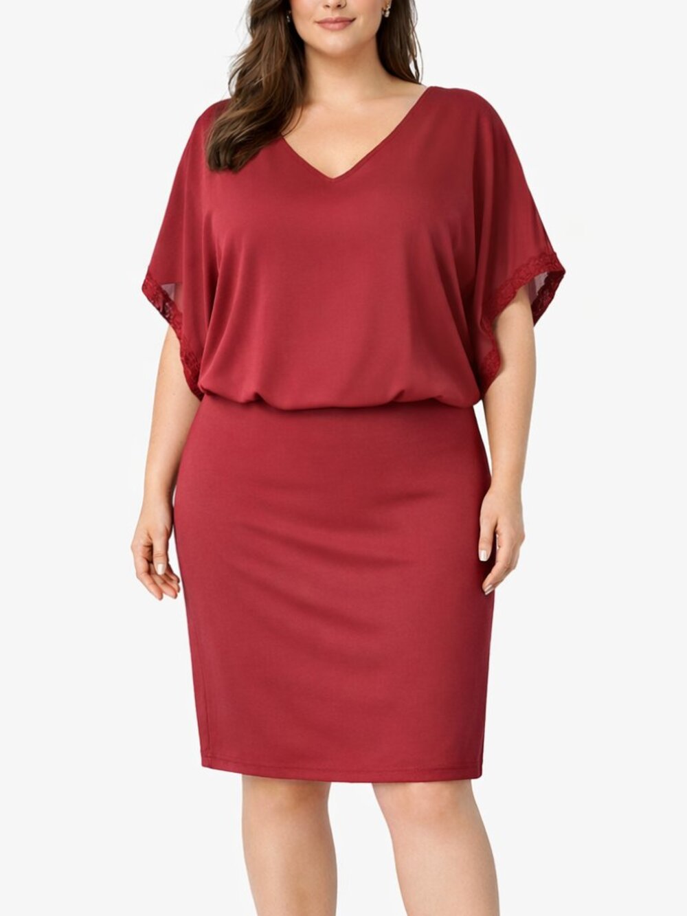 Junarose Rosewood Red Blouson Sheath Dress Plus Size 20